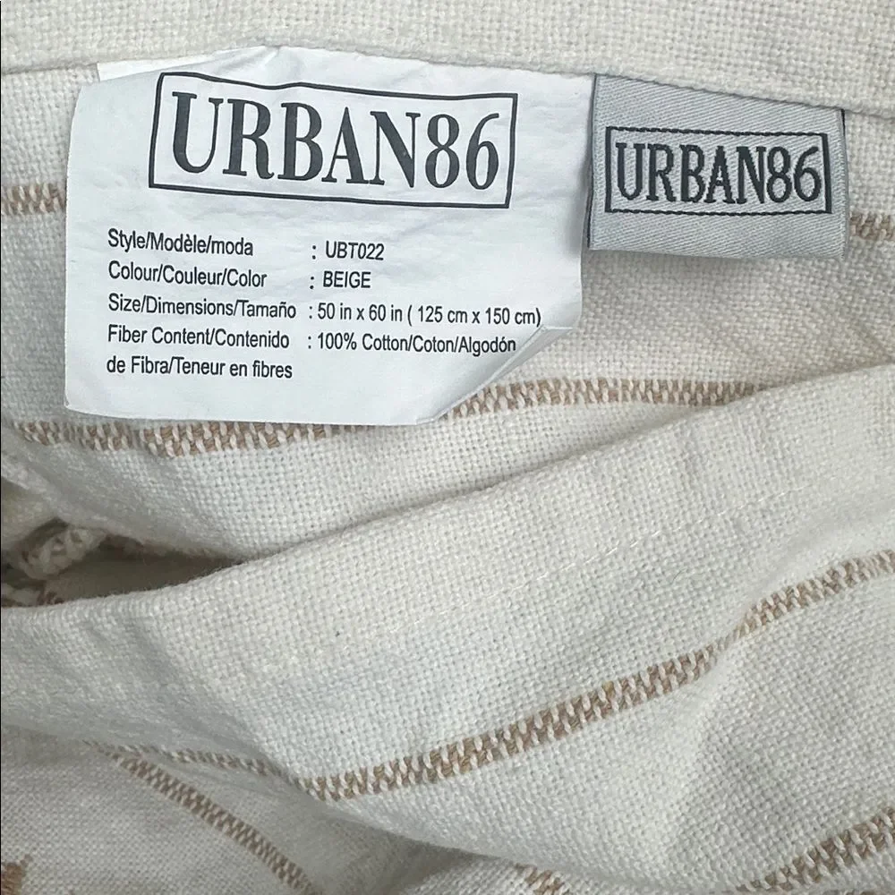 Urban 86 Super Soft Tan & Ivory 100% Cotton Throw Blanket